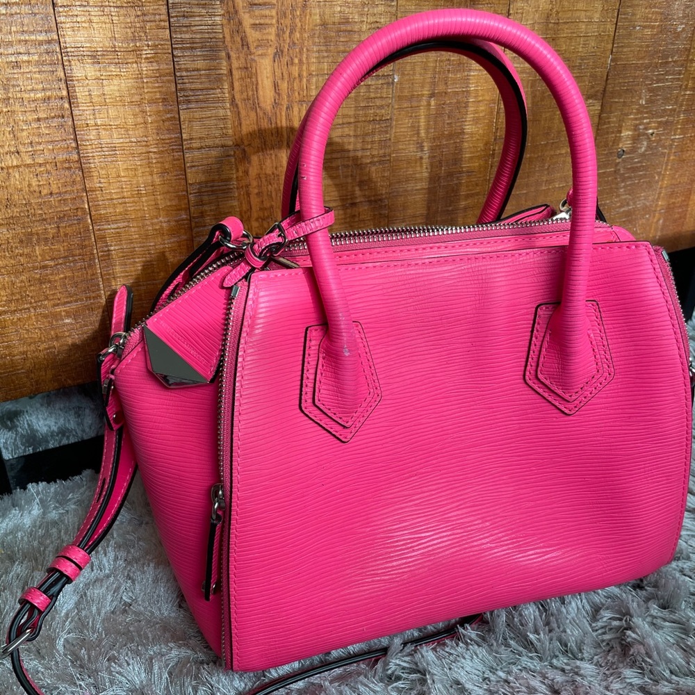 Rebecca Mincoff electric pink bag